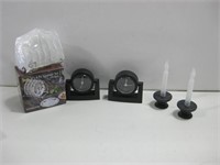 Coasters, NIB Clocks & Two Solar Candles See Info