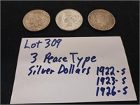 3 PEACE silver dollars 1922 1923 1926 all S mint