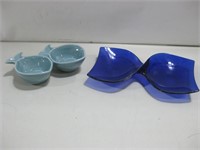 Ceramic & Glass Double Bowls Largest 10"x 6"x 1.5"