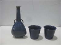 Pottery Vase W/ Two Flower Pots Tallest 12"