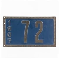 1907 City of Chicago Vehicle License Plate # 72