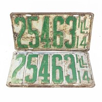 Illinois 1914 License Plate Set & Matching Disc