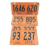 4 Illinois 1952 License Plates