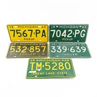 5 Michigan License Plates 1960-1968
