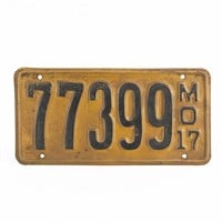Missouri 1917 License Plate