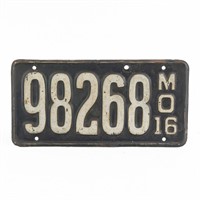 Missouri 1916 License Plate