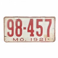 Missouri 1921 License Plate