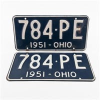 Matching Pair of 1951 Ohio Vehicle License Plates