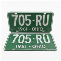 Matching Pair of 1961 Ohio Vehicle License Plates