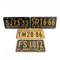 4 New York Worlds Fair License Plates 1938-1964