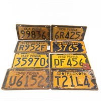 8 Pennsylvania License Plates 1938-1949