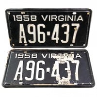1958 Virginia Unissued License Plate Set