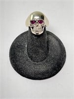 Sterling Skull Ruby Eyed Ring 9 Grams Size 6.75