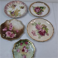 5 HAND PAINTED PLATES-1 SIGNED