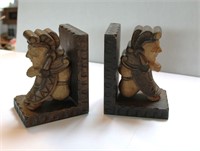 1950's Wood Carved Bookends 7.5" T 4" W