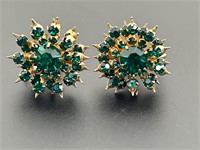 Coro Green Rhinestone Earrings - Vintage Glamour