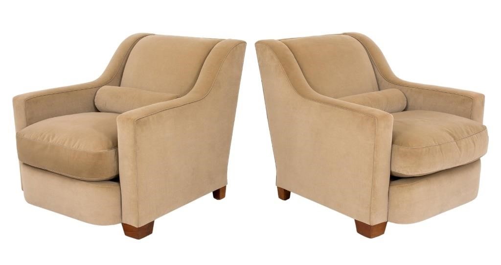 Art Deco Revival Velvet Upholstered Armchairs, Pr