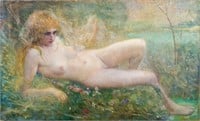 Eduard Veith Veiled Reclining Nude Oil on Canvas