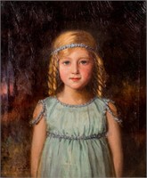 Ernest Moore Young Girl's Portrait Oil on Canvas