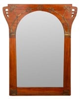 Art Nouveau Brass Mounted Wood Mirror