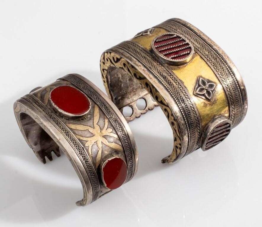 Tekke Turkmen Silver Carnelian & Glass Cuffs, 2