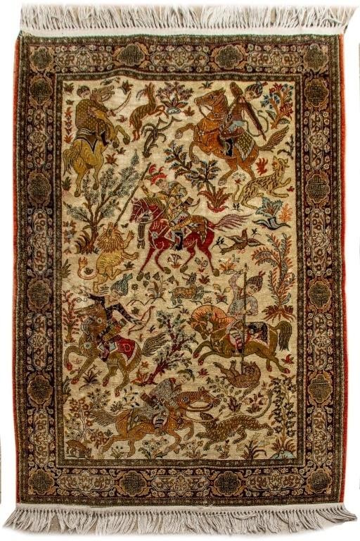 Persian Hand Woven Silk Blend Qum Rug, 5' x 3' 5"