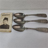 CIVIL WAR ERA SPOONS & SOLDIER CARD