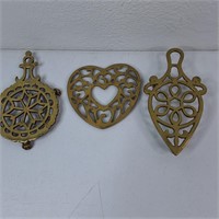 3 BRASS TRIVETS