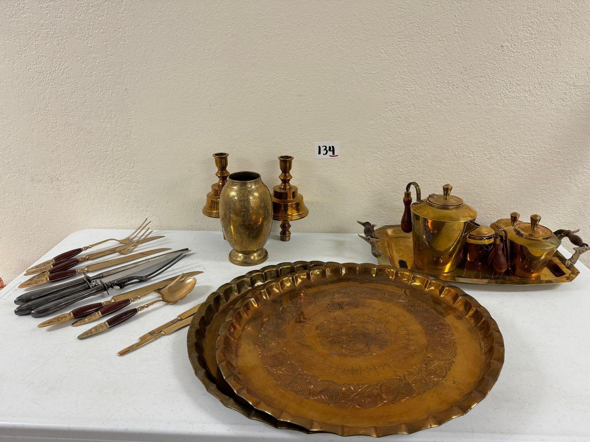 Brass Items & Carving Sets As Shown