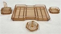 Art Deco Dresser Set Pink Depression