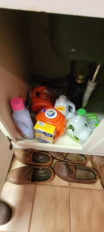 contents of cupboard,  cleaning laundry supplies
