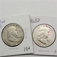 1943 D & 1963 D FRANKLIN HALF DOLLARS