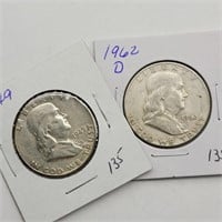 1949 & 1962 D FRANKLIN HALF DOLLARS