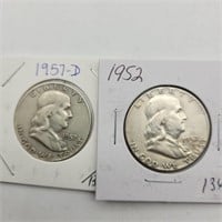 1957 D & 1952 FRANKLIN HALF DOLLARS