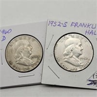 1952 S & 1960 D FRANKLIN SILVER HALF DOLLARS