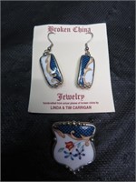 Broken China Jewelry (Earrings & Brooch Pin)