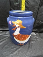 Vintage Blue Crock Jar with Painted Goose NO LID