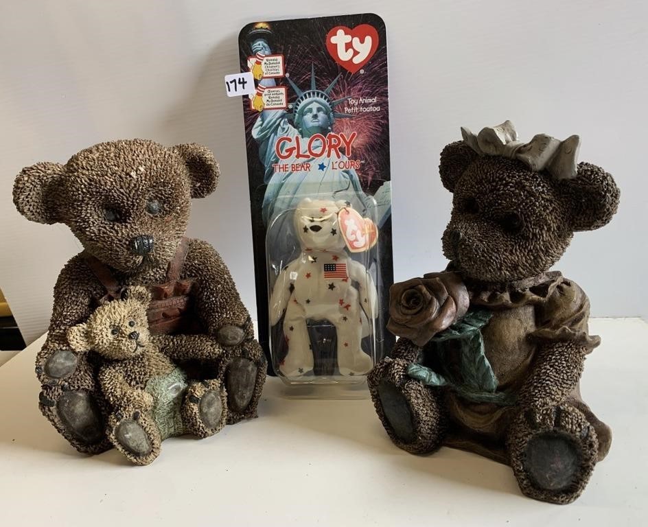 2 Ceramic Bears & Ty Bear