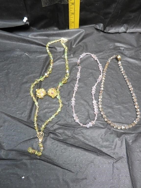 3 Vintage Necklaces & 1 Pair Clip Earrings