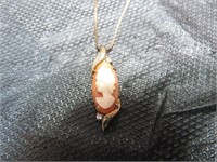 Old 925 Silver Gold Washed Cameo Necklace