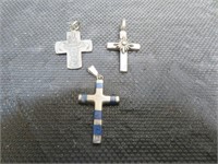 3 Vintage Sterling Silver Cross Pendants