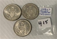 1959 x 3 Silver Canadian Fifty Cents Coins