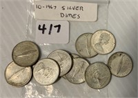 10 Canadian Silver 1967 Fish Ten Cents Coins