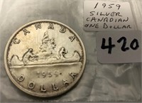 1959 Silver Canadian One Dollar Coin