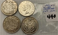 1951 x 4 Silver Canadian Fifty Cents Coins