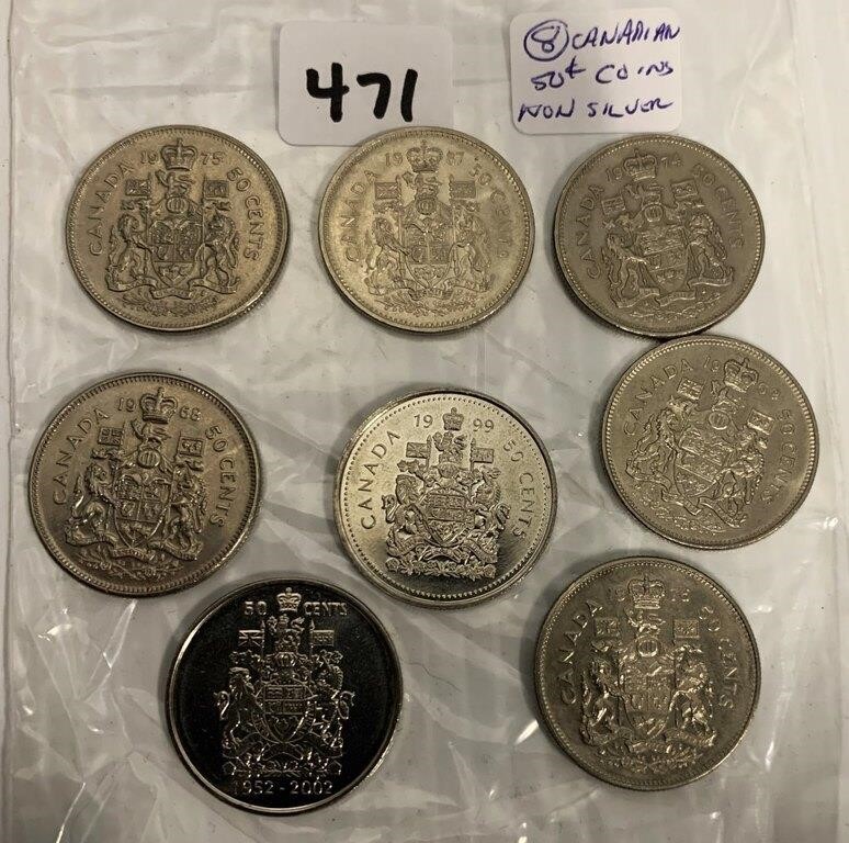 8 Can. Fifty Cents Coins (non silver)