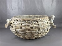 A Large Whitewashed Handled Basket