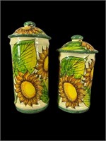 (2) Mexican Pottery Sunflower Canisters