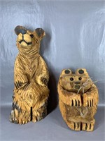 (2) Carved Wood Bears, One Looks to sit on the