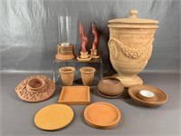 Assorted Terra Cotta Candles and Candle Holders